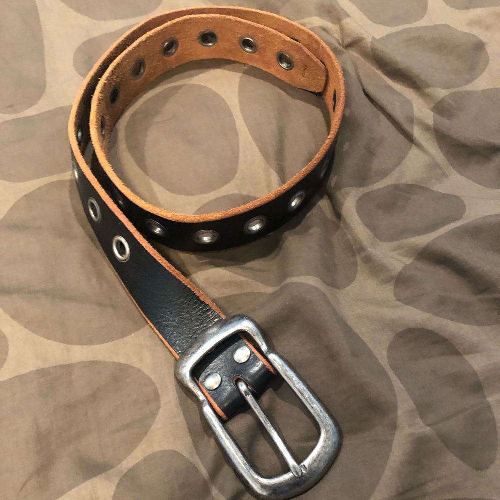 Vintage black dyed leather belt